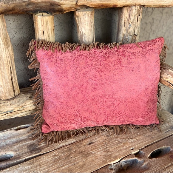 - Other - Vegan Tooled Floral Leather Accent Pillow⭐️LIKE NEW